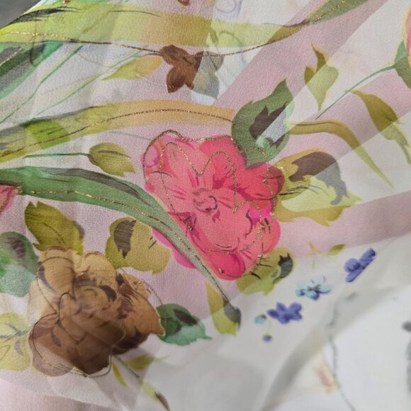 Vintage Floral Sheer Silk Scarf With Hand-Painted Orchid Design in Japan 16"x44" - Picture 8 of 15